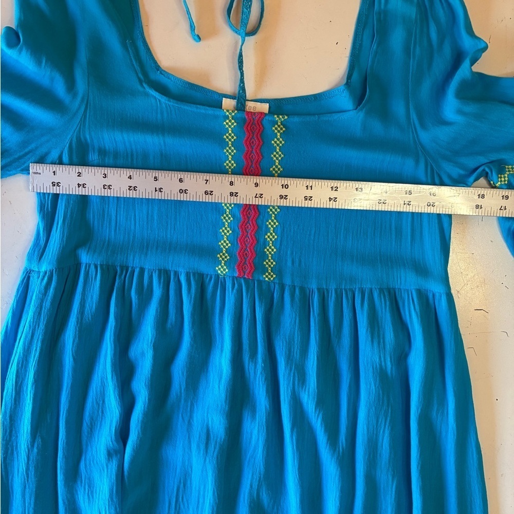 Umgee Bohemian Dress, Embroidered Details, Bell Sleeves, Size Medium, Blue, EUC - Picture 8 of 9